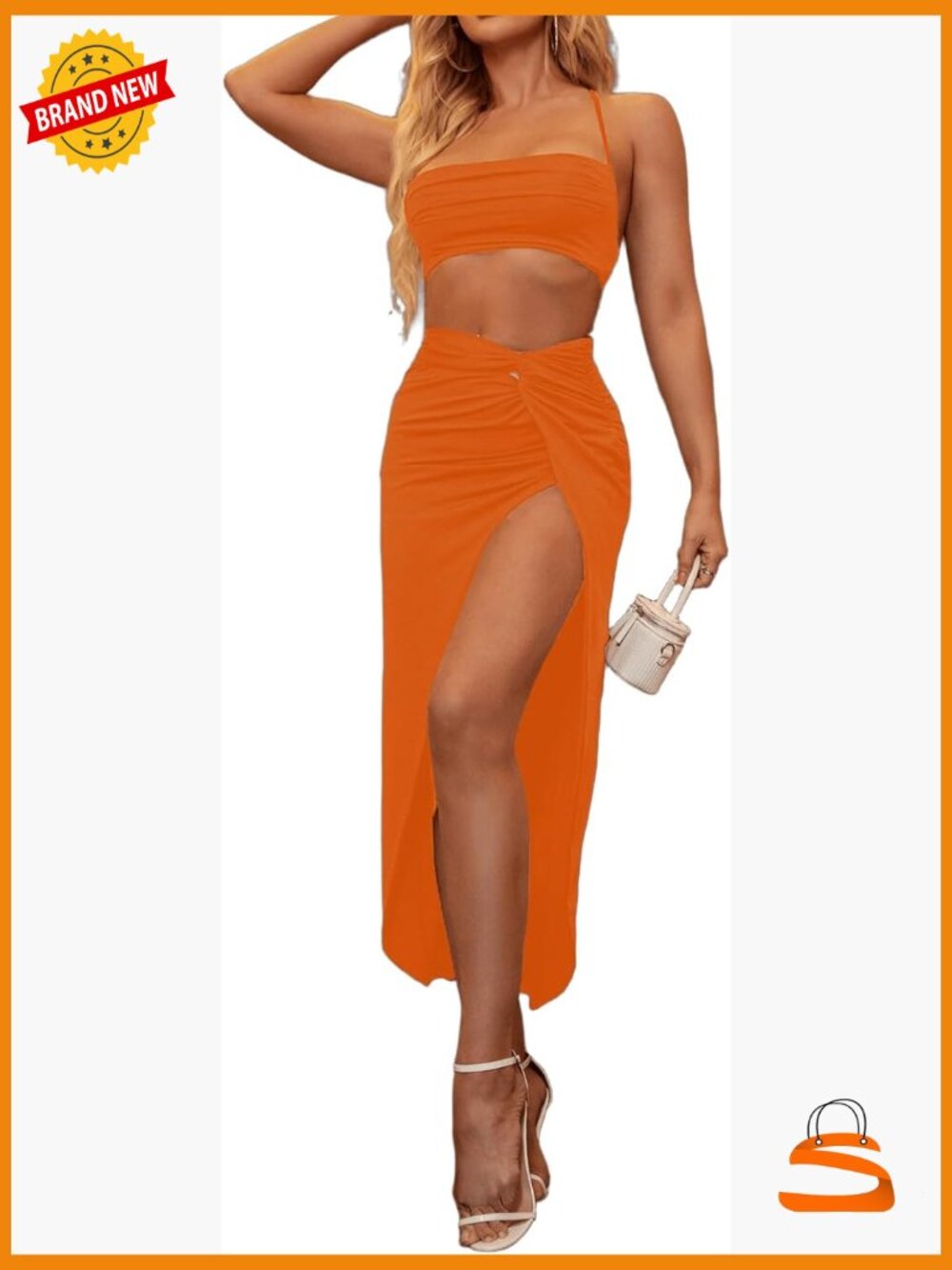 Asymmetrical High Slit Two Piece Skirt Set Night Out Dress